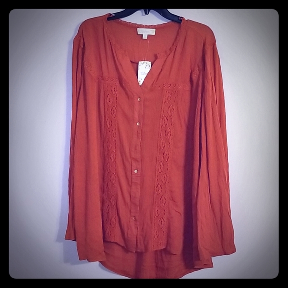 Suzanne Betro Tops - Orange/Rust Long Sleeved Blouse